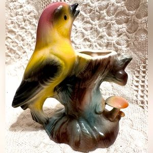 Maddux of California 509 Mini Ceramic Bird Planter Vase Vintage Mushrooms